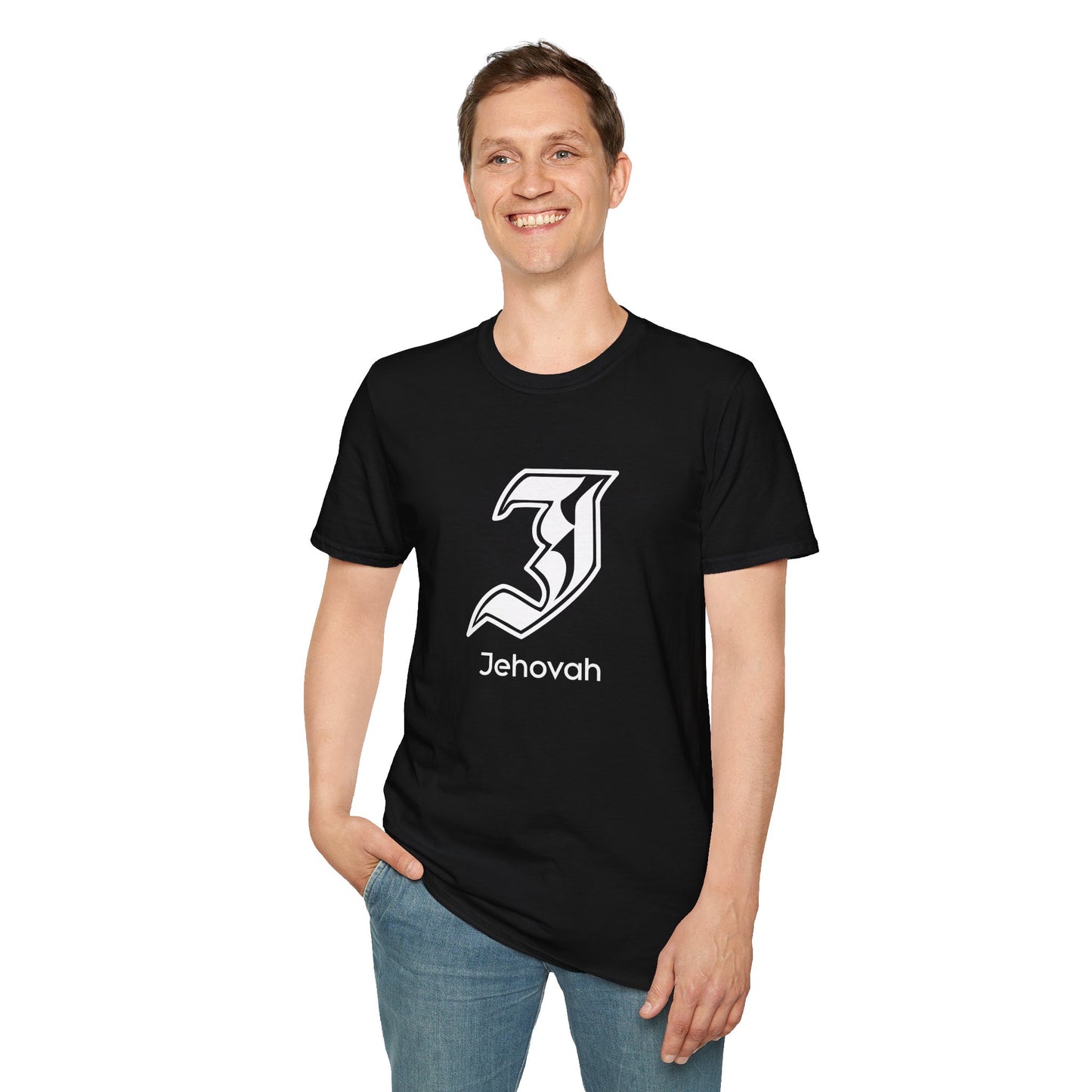 Jehovah - Unisex Softstyle T-Shirt, Faith-Based Apparel, Black Graphic Tee, Religious Gift, Comfortable Daily Wear