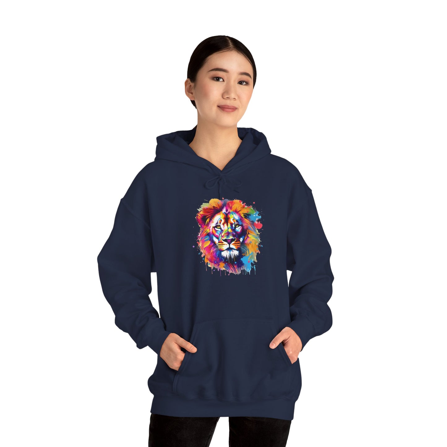 Colorful Lion Hooded Sweatshirt, Unisex Sweatshirt, Animal Lover Gift, Cozy Hoodie, Wildlife Apparel, Nature Prints