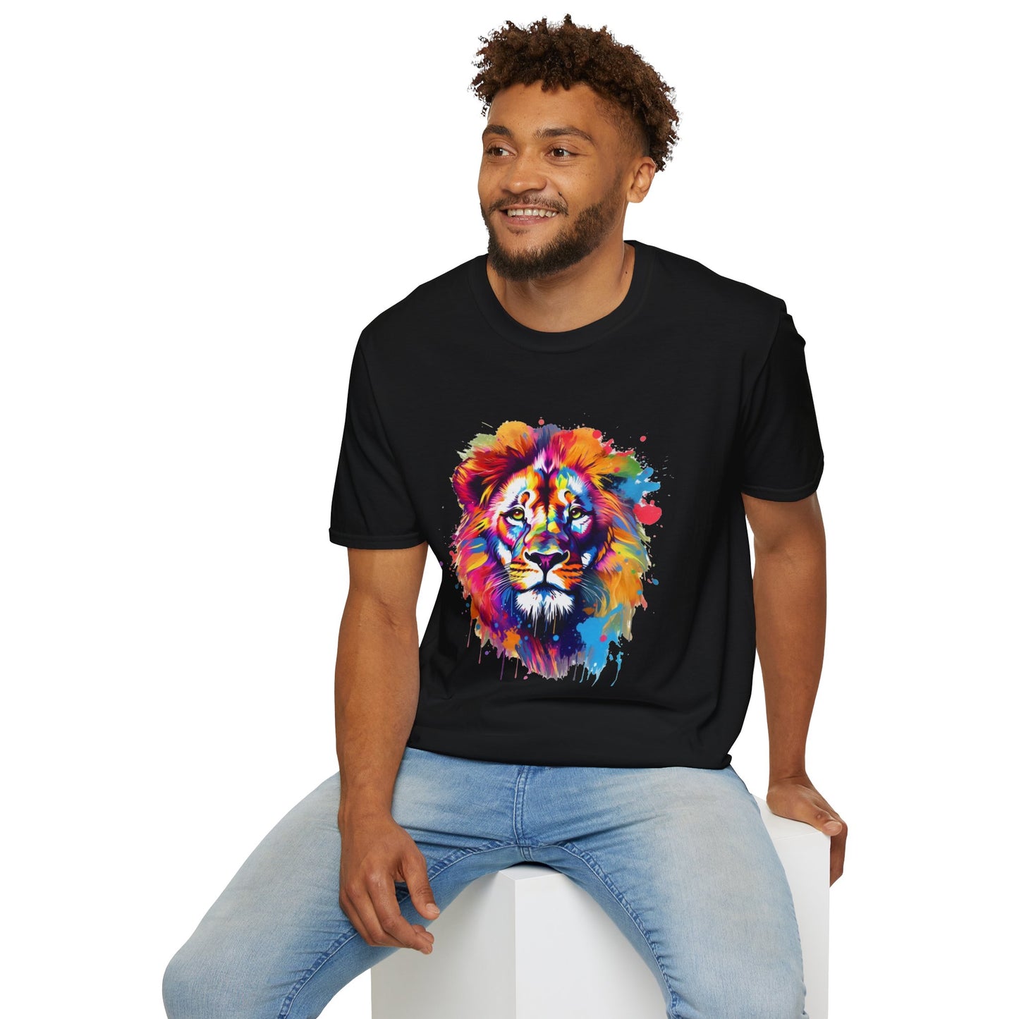 Vibrant Lion Graphic Tee, Colorful Animal Shirt, Unisex Softstyle T-Shirt for Wildlife Lovers, Festival Wear, Gift for Nature Enthusiasts