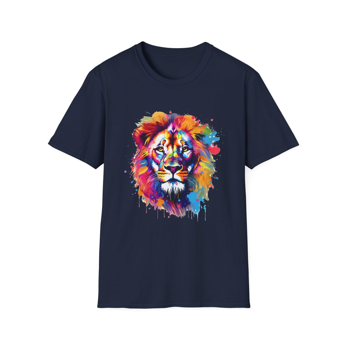 Vibrant Lion Graphic Tee, Colorful Animal Shirt, Unisex Softstyle T-Shirt for Wildlife Lovers, Festival Wear, Gift for Nature Enthusiasts