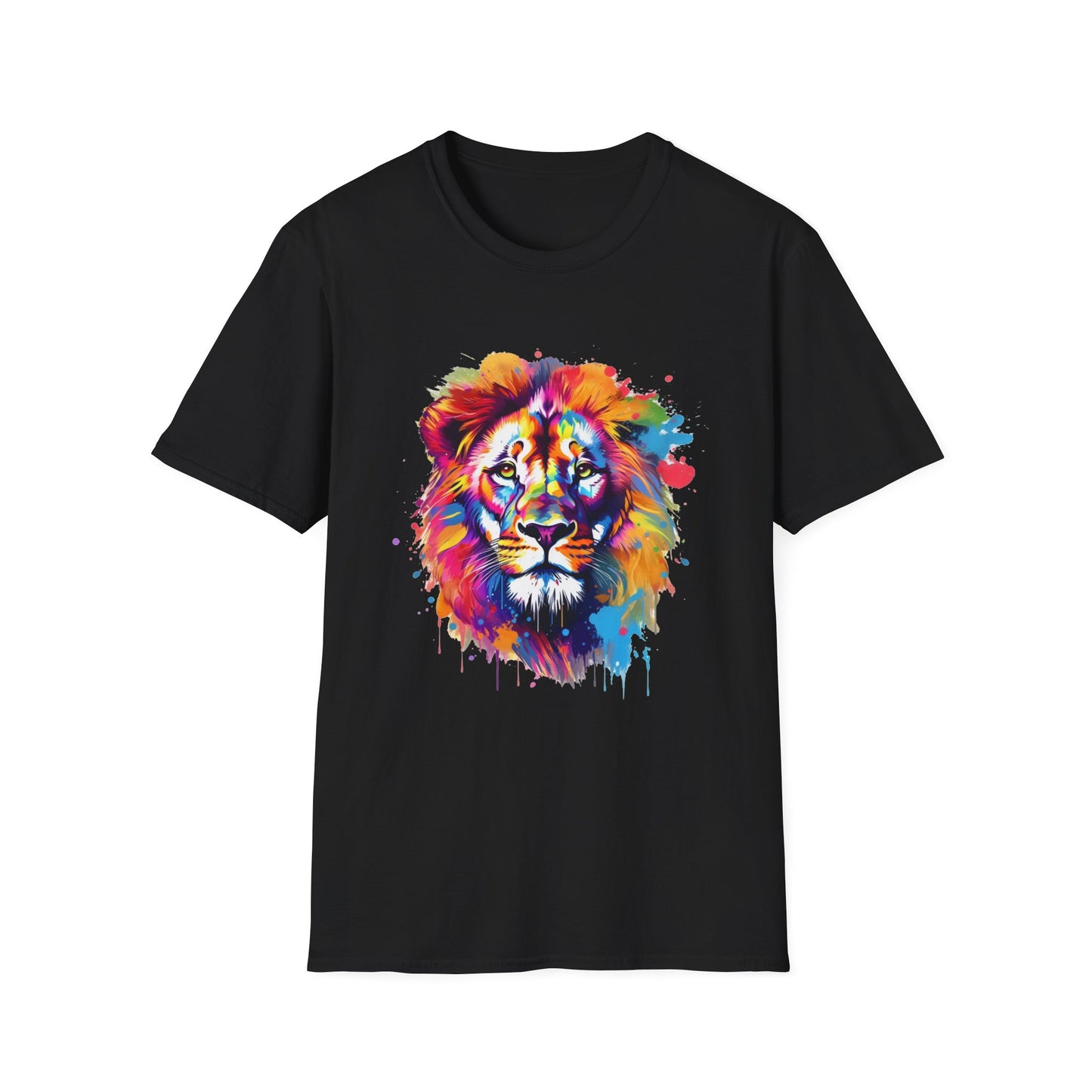 Vibrant Lion Graphic Tee, Colorful Animal Shirt, Unisex Softstyle T-Shirt for Wildlife Lovers, Festival Wear, Gift for Nature Enthusiasts