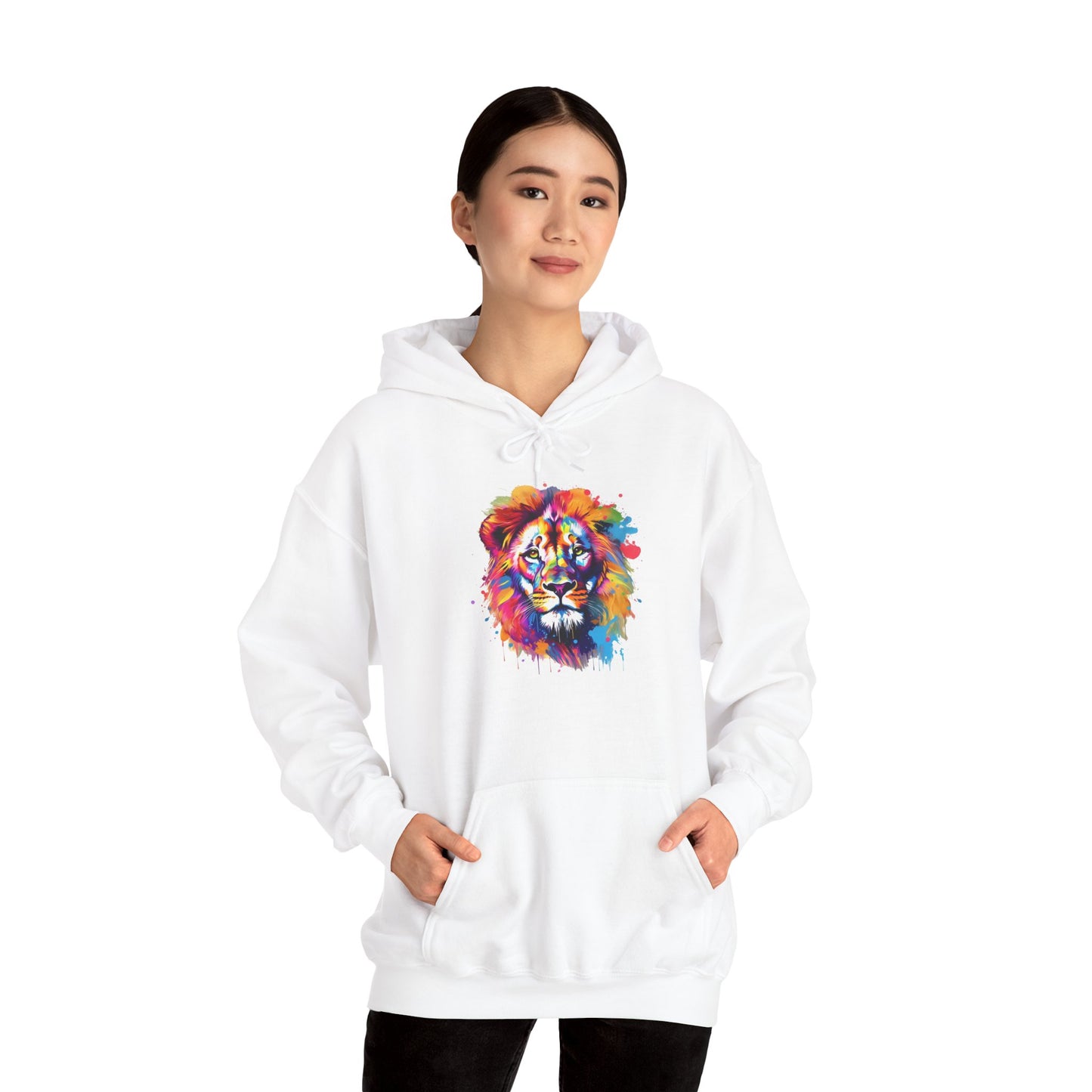 Colorful Lion Hooded Sweatshirt, Unisex Sweatshirt, Animal Lover Gift, Cozy Hoodie, Wildlife Apparel, Nature Prints